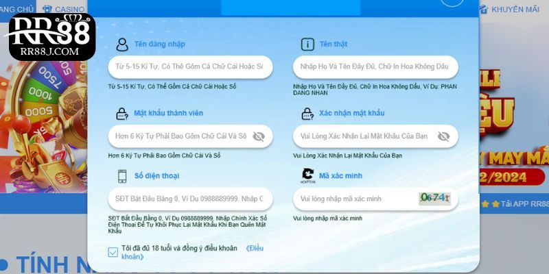 Bạn đăng ký tài khoản thành công trên RR88