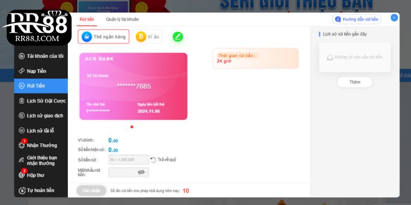 Bạn rút tiền RR88 thành công về tài khoản cá nhân