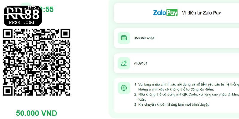 Người chơi nạp tiền RR88 bằng ZaloPay siêu nhanh Người chơi nạp tiền RR88 bằng ZaloPay siêu nhanh
