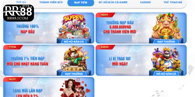 Thưởng nạp tiền tại khuyến mãi RR88 hấp dẫn